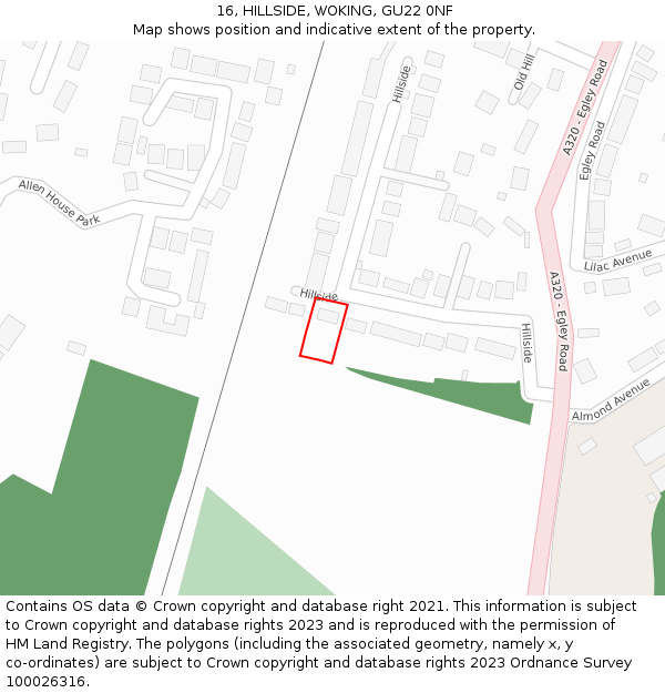 16, HILLSIDE, WOKING, GU22 0NF: Location map and indicative extent of plot