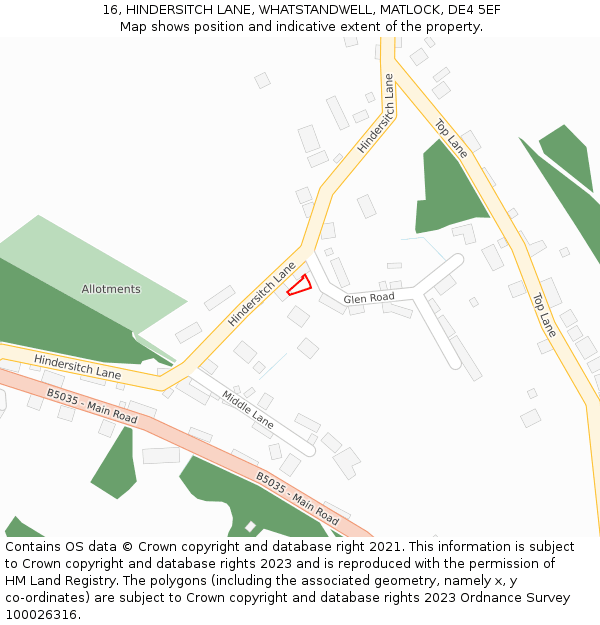 16, HINDERSITCH LANE, WHATSTANDWELL, MATLOCK, DE4 5EF: Location map and indicative extent of plot