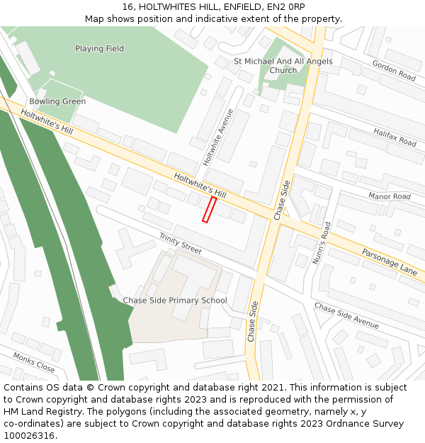 16, HOLTWHITES HILL, ENFIELD, EN2 0RP: Location map and indicative extent of plot