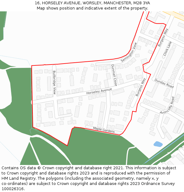 16, HORSELEY AVENUE, WORSLEY, MANCHESTER, M28 3YA: Location map and indicative extent of plot