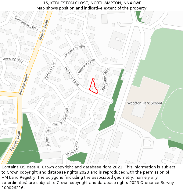 16, KEDLESTON CLOSE, NORTHAMPTON, NN4 0WF: Location map and indicative extent of plot