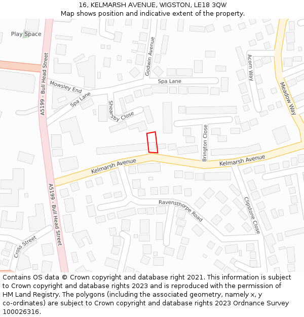 16, KELMARSH AVENUE, WIGSTON, LE18 3QW: Location map and indicative extent of plot