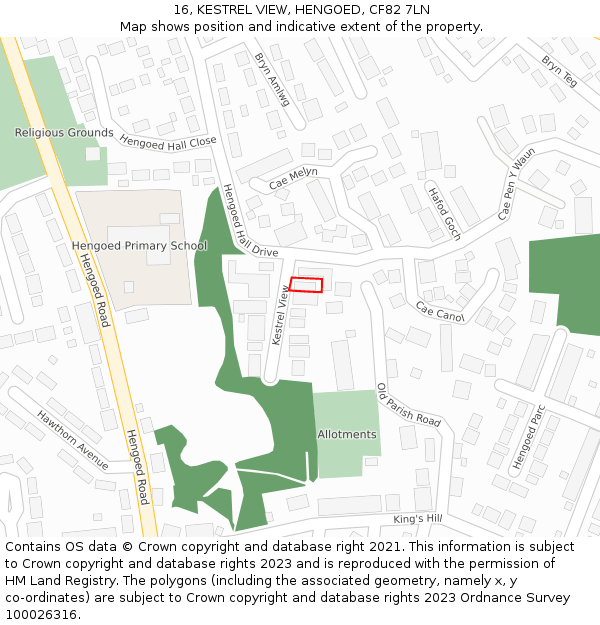 16, KESTREL VIEW, HENGOED, CF82 7LN: Location map and indicative extent of plot
