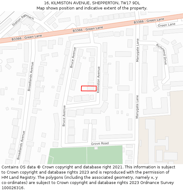 16, KILMISTON AVENUE, SHEPPERTON, TW17 9DL: Location map and indicative extent of plot