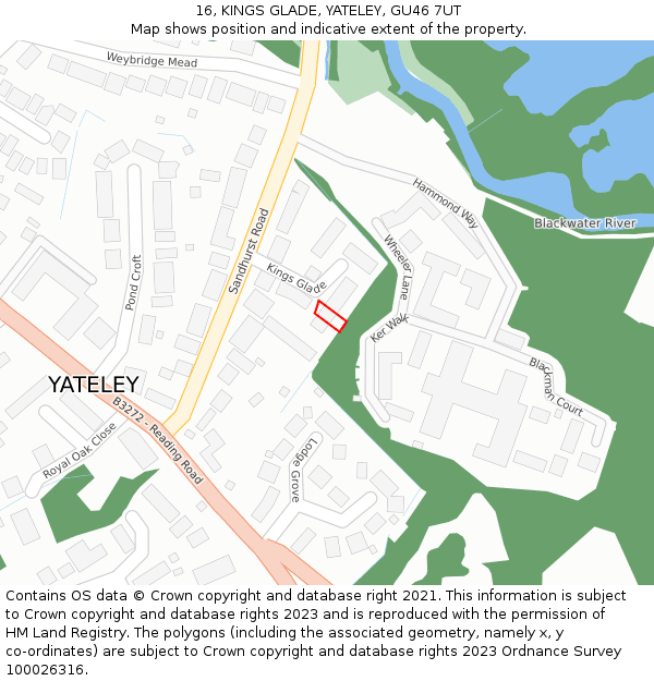 16, KINGS GLADE, YATELEY, GU46 7UT: Location map and indicative extent of plot