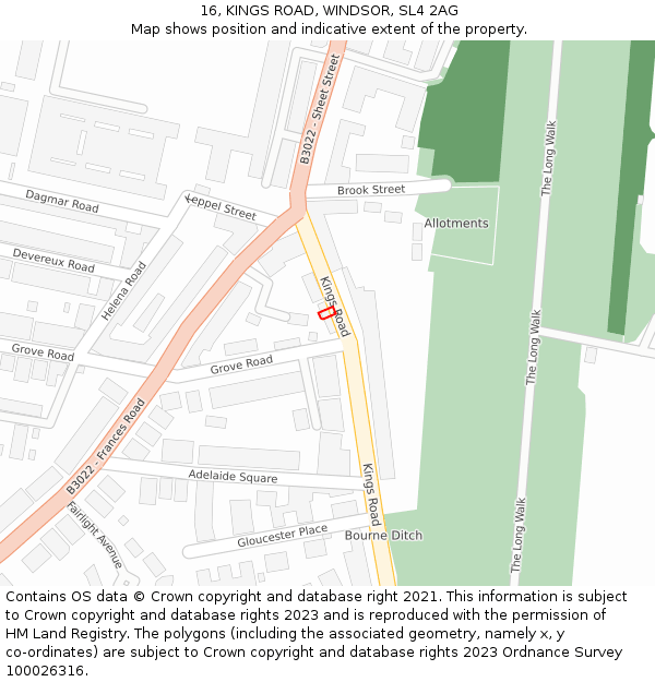 16, KINGS ROAD, WINDSOR, SL4 2AG: Location map and indicative extent of plot