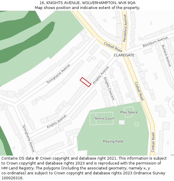 16, KNIGHTS AVENUE, WOLVERHAMPTON, WV6 9QA: Location map and indicative extent of plot
