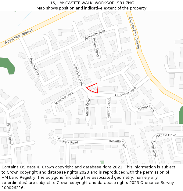 16, LANCASTER WALK, WORKSOP, S81 7NG: Location map and indicative extent of plot