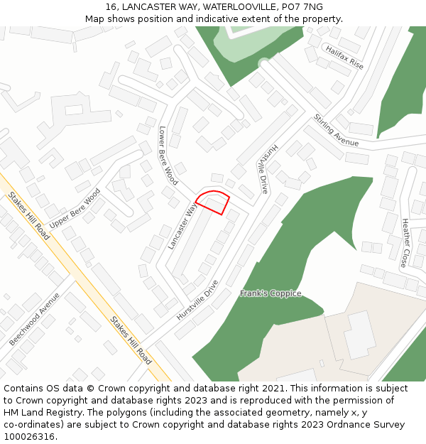16, LANCASTER WAY, WATERLOOVILLE, PO7 7NG: Location map and indicative extent of plot