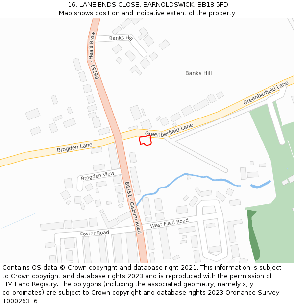 16, LANE ENDS CLOSE, BARNOLDSWICK, BB18 5FD: Location map and indicative extent of plot