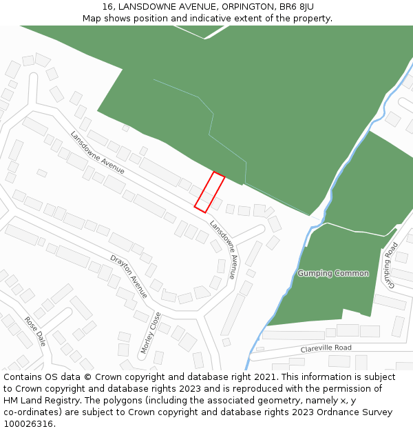 16, LANSDOWNE AVENUE, ORPINGTON, BR6 8JU: Location map and indicative extent of plot