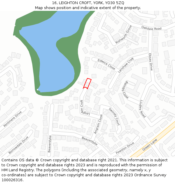 16, LEIGHTON CROFT, YORK, YO30 5ZQ: Location map and indicative extent of plot