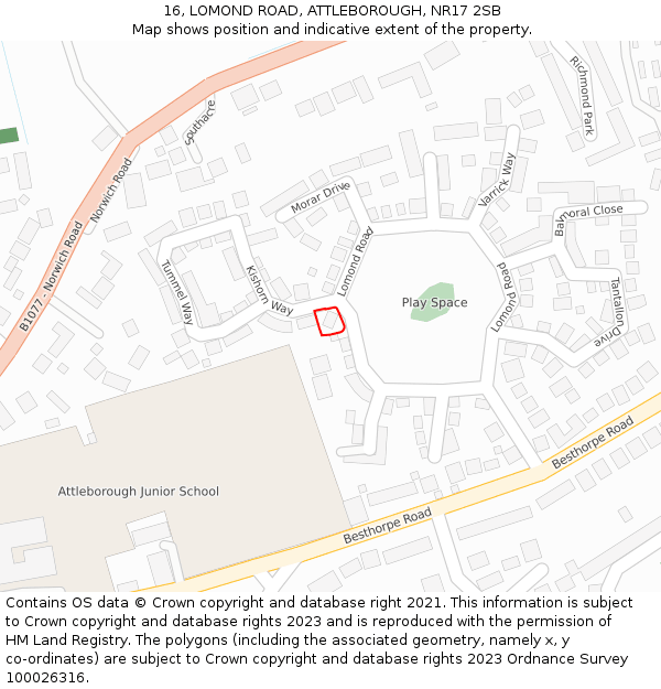 16, LOMOND ROAD, ATTLEBOROUGH, NR17 2SB: Location map and indicative extent of plot