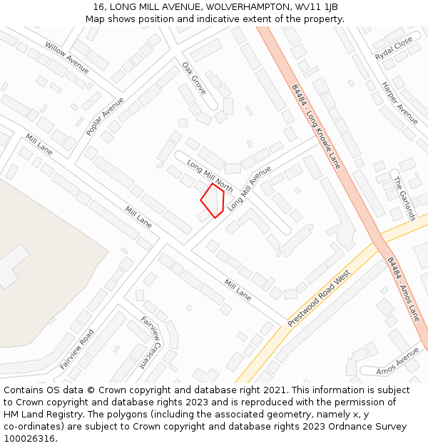 16, LONG MILL AVENUE, WOLVERHAMPTON, WV11 1JB: Location map and indicative extent of plot