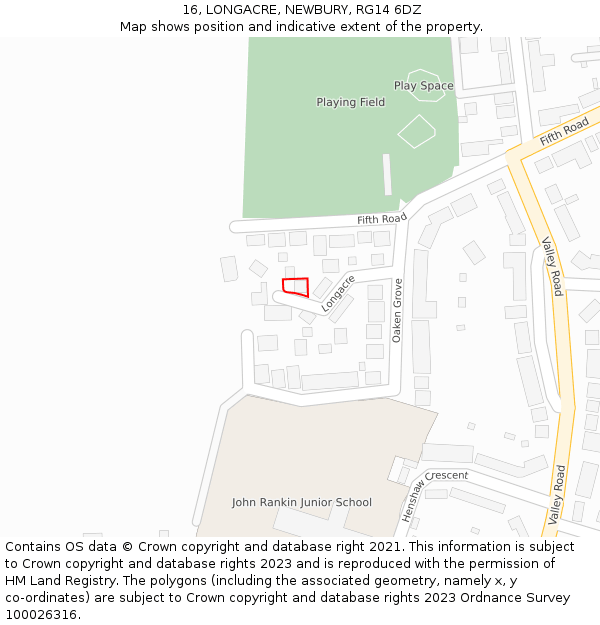 16, LONGACRE, NEWBURY, RG14 6DZ: Location map and indicative extent of plot
