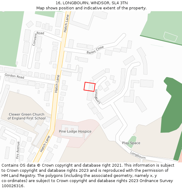 16, LONGBOURN, WINDSOR, SL4 3TN: Location map and indicative extent of plot