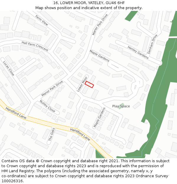 16, LOWER MOOR, YATELEY, GU46 6HF: Location map and indicative extent of plot