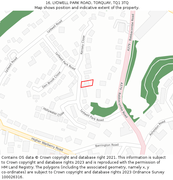 16, LYDWELL PARK ROAD, TORQUAY, TQ1 3TQ: Location map and indicative extent of plot