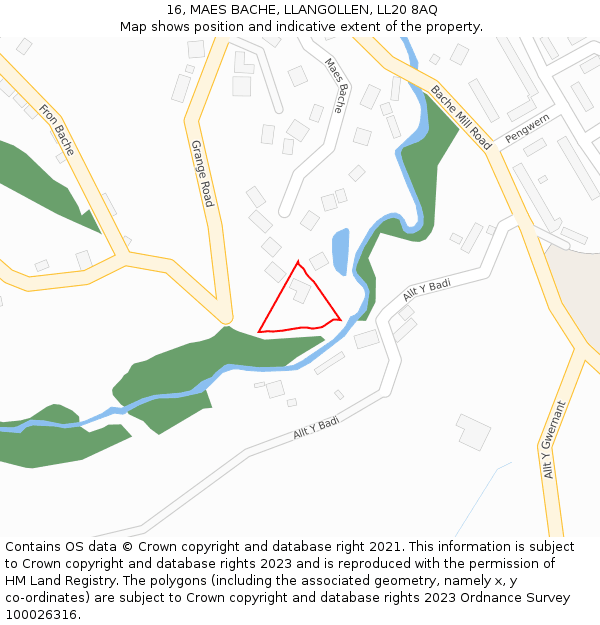 16, MAES BACHE, LLANGOLLEN, LL20 8AQ: Location map and indicative extent of plot