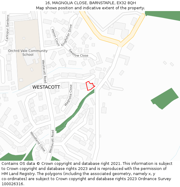 16, MAGNOLIA CLOSE, BARNSTAPLE, EX32 8QH: Location map and indicative extent of plot