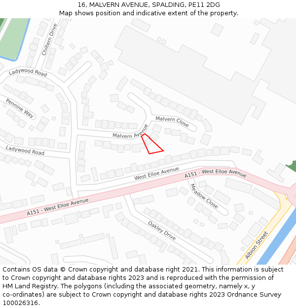 16, MALVERN AVENUE, SPALDING, PE11 2DG: Location map and indicative extent of plot