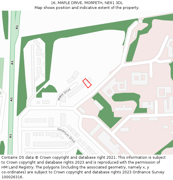 16, MAPLE DRIVE, MORPETH, NE61 3DL: Location map and indicative extent of plot