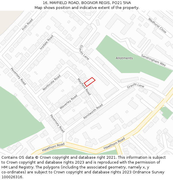 16, MAYFIELD ROAD, BOGNOR REGIS, PO21 5NA: Location map and indicative extent of plot