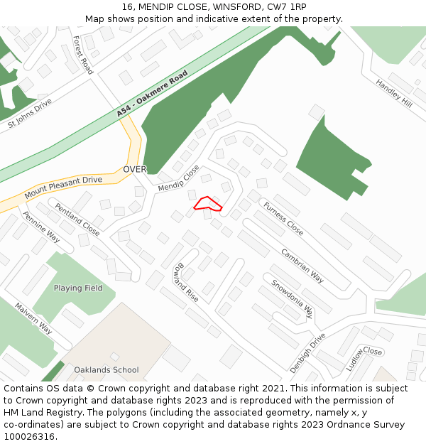 16, MENDIP CLOSE, WINSFORD, CW7 1RP: Location map and indicative extent of plot