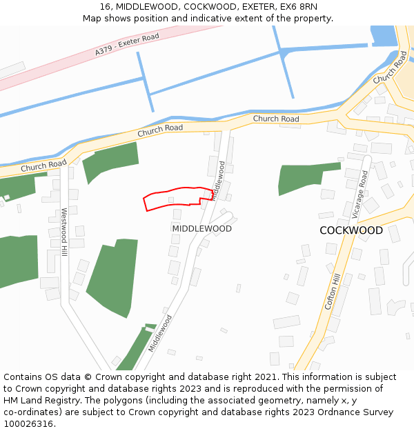 16, MIDDLEWOOD, COCKWOOD, EXETER, EX6 8RN: Location map and indicative extent of plot