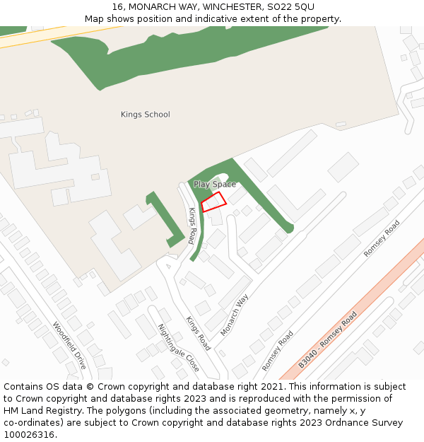 16, MONARCH WAY, WINCHESTER, SO22 5QU: Location map and indicative extent of plot