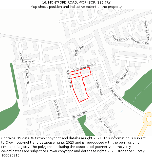 16, MONTFORD ROAD, WORKSOP, S81 7RY: Location map and indicative extent of plot