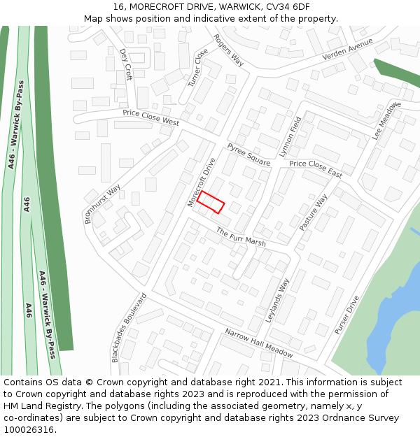 16, MORECROFT DRIVE, WARWICK, CV34 6DF: Location map and indicative extent of plot