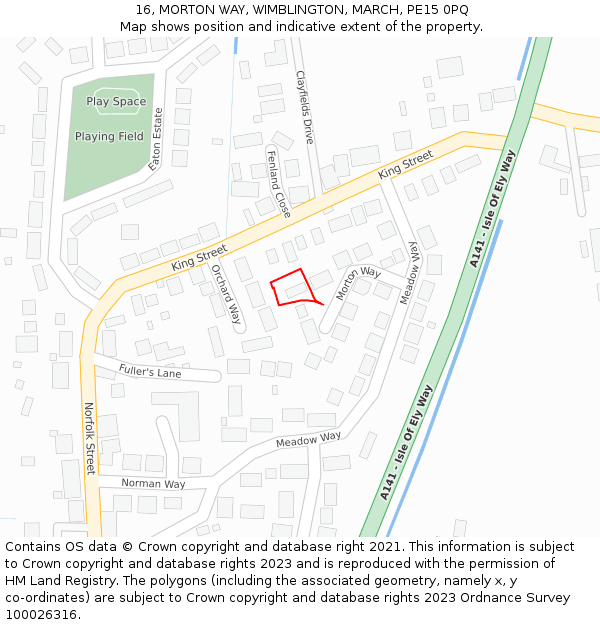 16, MORTON WAY, WIMBLINGTON, MARCH, PE15 0PQ: Location map and indicative extent of plot