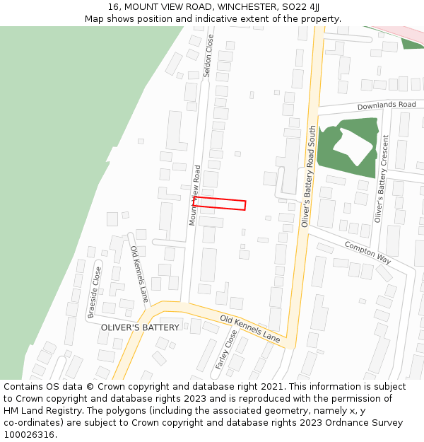 16, MOUNT VIEW ROAD, WINCHESTER, SO22 4JJ: Location map and indicative extent of plot