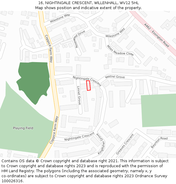 16, NIGHTINGALE CRESCENT, WILLENHALL, WV12 5HL: Location map and indicative extent of plot