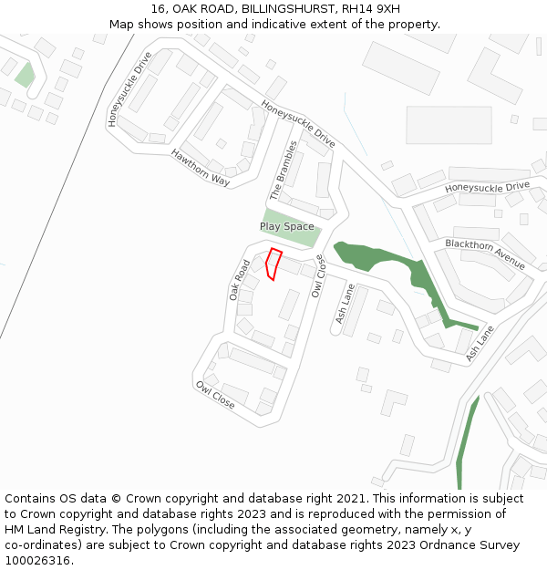 16, OAK ROAD, BILLINGSHURST, RH14 9XH: Location map and indicative extent of plot