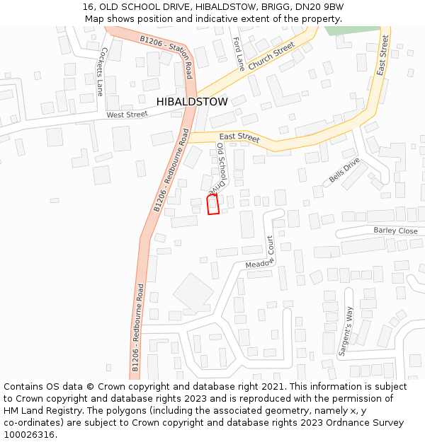 16, OLD SCHOOL DRIVE, HIBALDSTOW, BRIGG, DN20 9BW: Location map and indicative extent of plot