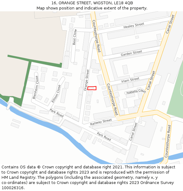 16, ORANGE STREET, WIGSTON, LE18 4QB: Location map and indicative extent of plot