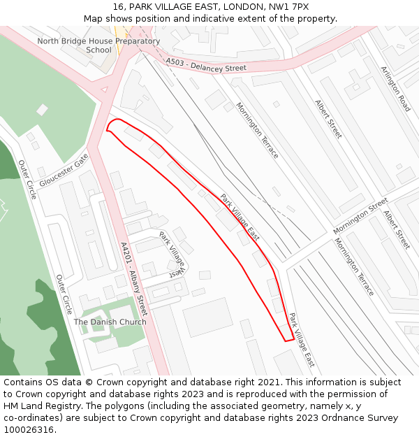 16, PARK VILLAGE EAST, LONDON, NW1 7PX: Location map and indicative extent of plot