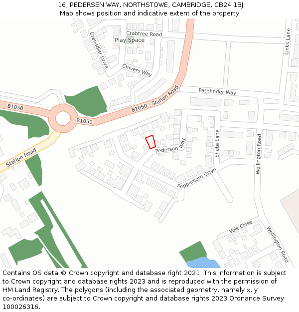 16, PEDERSEN WAY, NORTHSTOWE, CAMBRIDGE, CB24 1BJ: Location map and indicative extent of plot