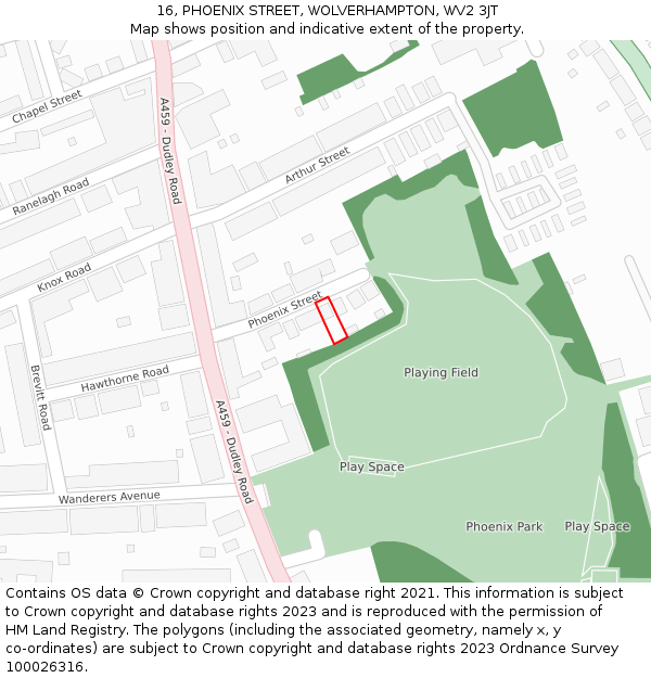 16, PHOENIX STREET, WOLVERHAMPTON, WV2 3JT: Location map and indicative extent of plot
