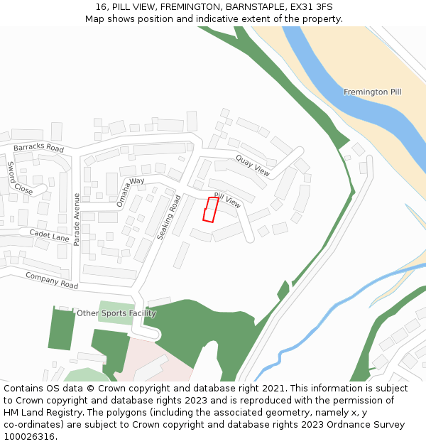 16, PILL VIEW, FREMINGTON, BARNSTAPLE, EX31 3FS: Location map and indicative extent of plot