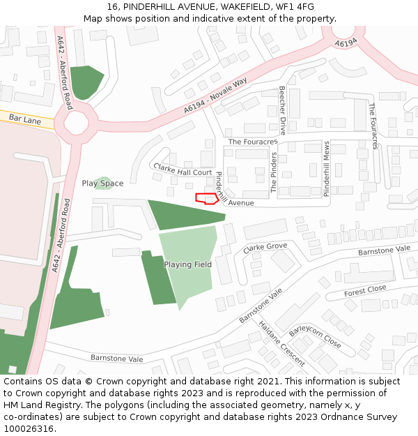 16, PINDERHILL AVENUE, WAKEFIELD, WF1 4FG: Location map and indicative extent of plot