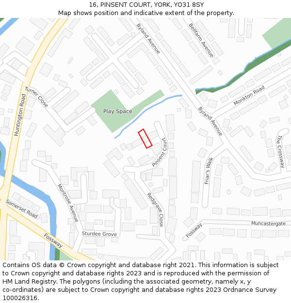 16, PINSENT COURT, YORK, YO31 8SY: Location map and indicative extent of plot