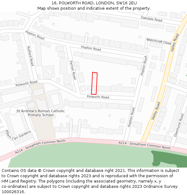 16, POLWORTH ROAD, LONDON, SW16 2EU: Location map and indicative extent of plot