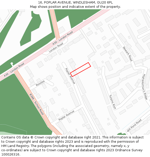 16, POPLAR AVENUE, WINDLESHAM, GU20 6PL: Location map and indicative extent of plot