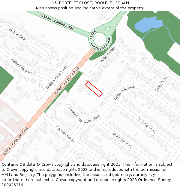 16, PORTELET CLOSE, POOLE, BH12 4LN: Location map and indicative extent of plot