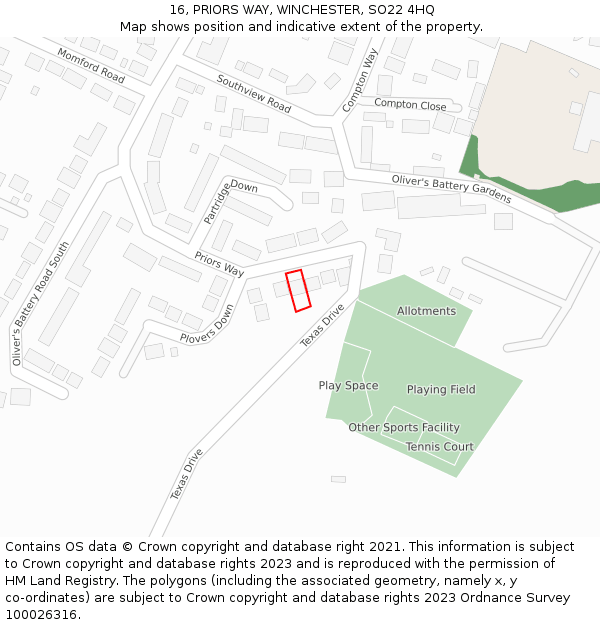 16, PRIORS WAY, WINCHESTER, SO22 4HQ: Location map and indicative extent of plot