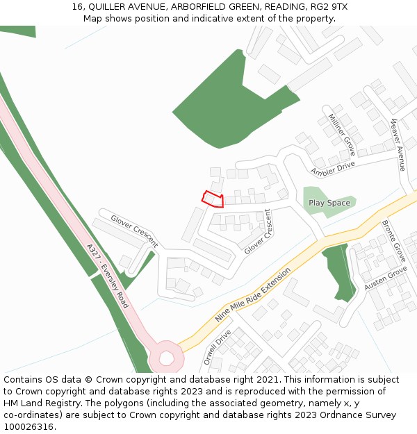 16, QUILLER AVENUE, ARBORFIELD GREEN, READING, RG2 9TX: Location map and indicative extent of plot