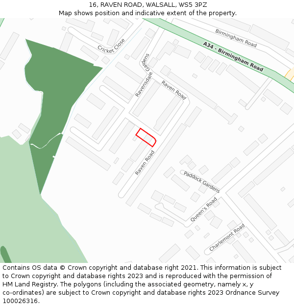 16, RAVEN ROAD, WALSALL, WS5 3PZ: Location map and indicative extent of plot